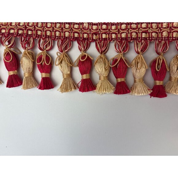 Decorative Red & Gold Tassel Trim Ribbon 1 yard + 20" Festive Accents Vtg - Picture 9 of 13